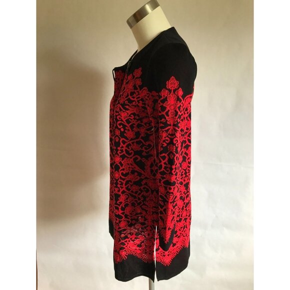 Misook Black & Dark Pink Floreat 3/4 Sleeve Jacket Cardigan, Size XS - Picture 6 of 7